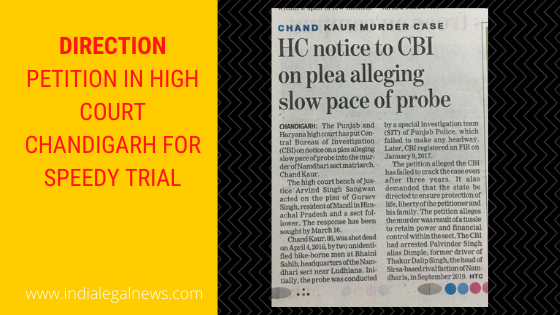 DIRECTION PETITION IN HIGH COURT CHANDIGARH FOR SPEEDY TRIAL